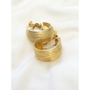Textured Gold Tone Hoop Clip On Earrings